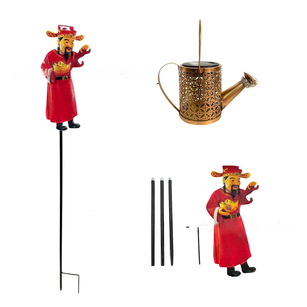 Rode metalen gieter op zonne-e - Outdoor Yard Power Stake recensie en prijs